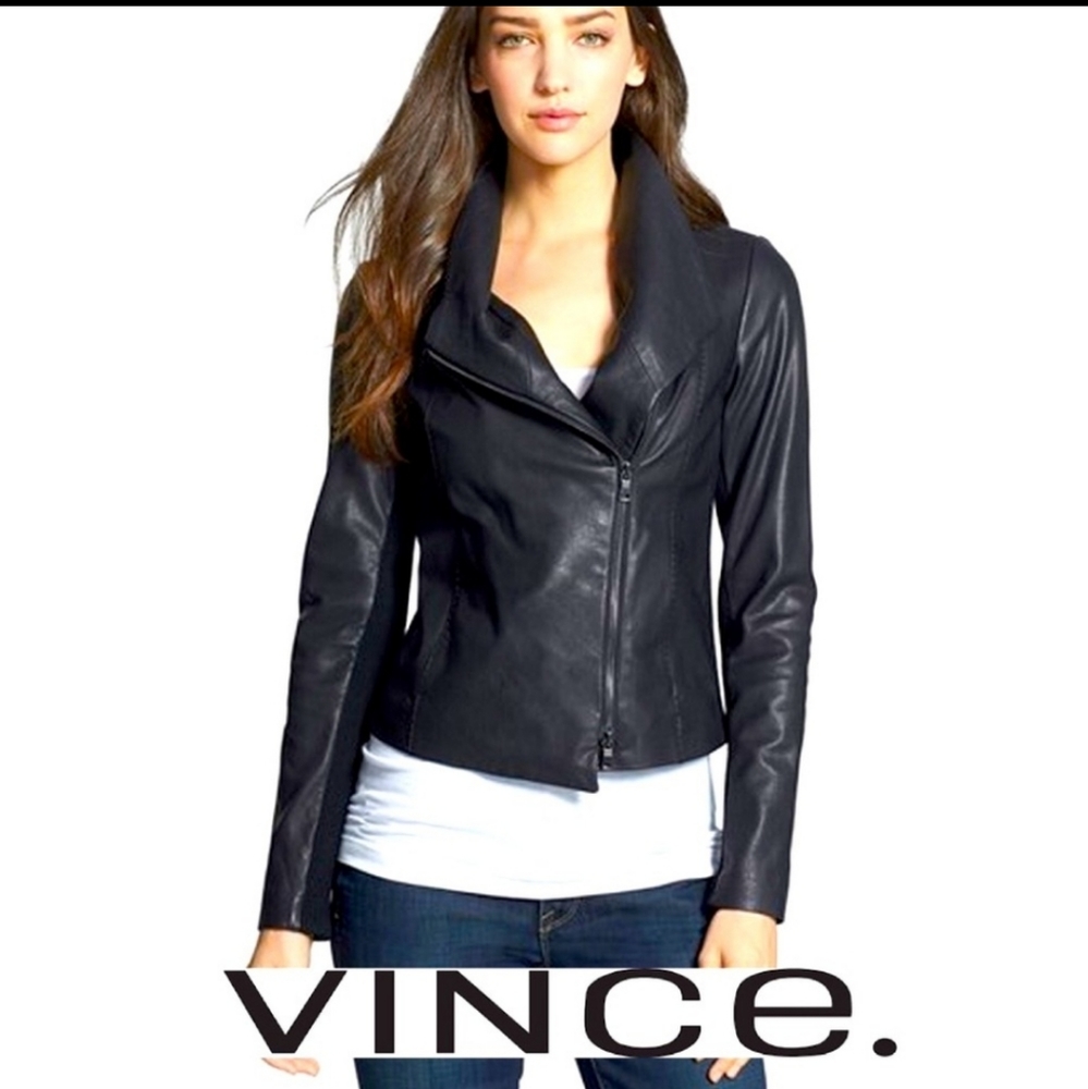 Vince Genuine Leather Scuba Jacket Moto Asymmetrical black Lambskin medium